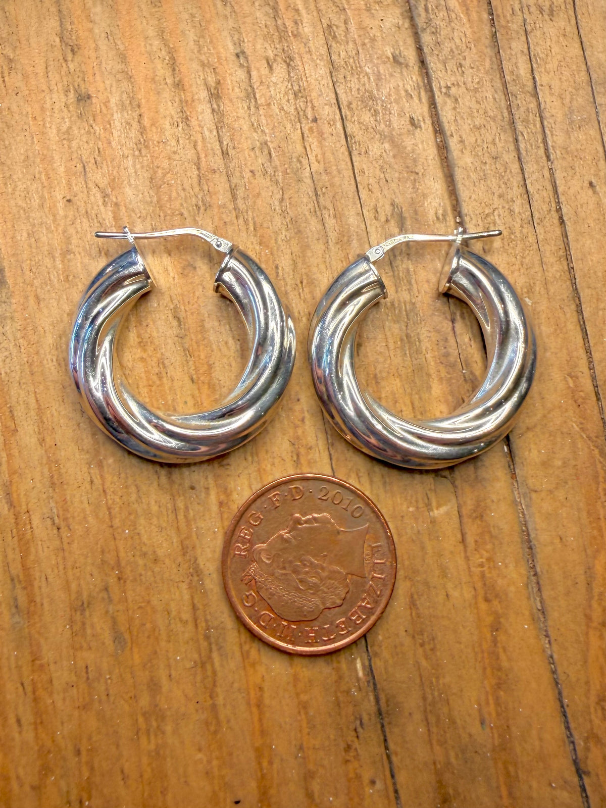 Chunky Twisted Style Hoops 925 Sterling Silver Earrings