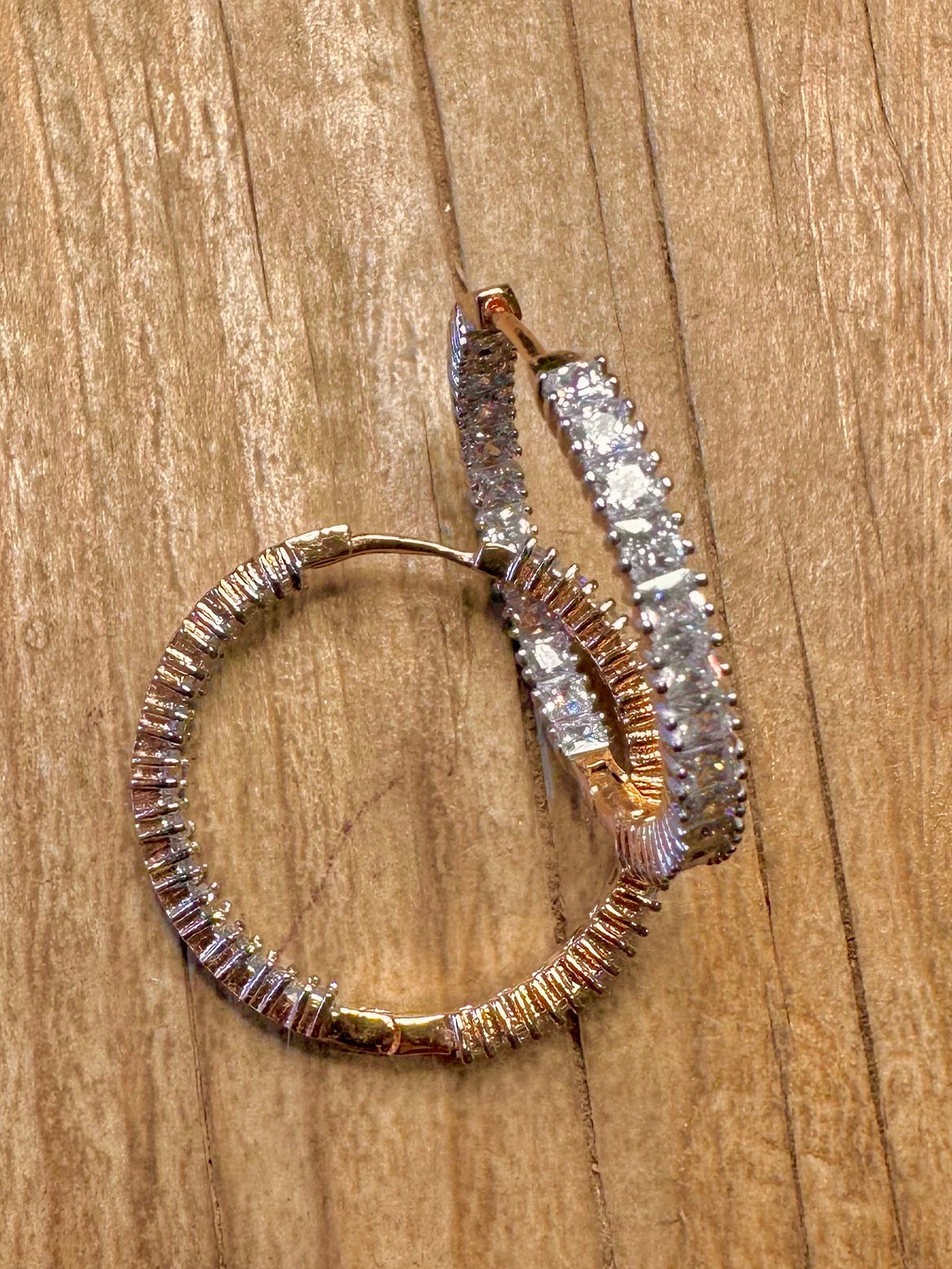 Modern CZ Stone Gold on 925 Sterling Silver Hoop Earrings