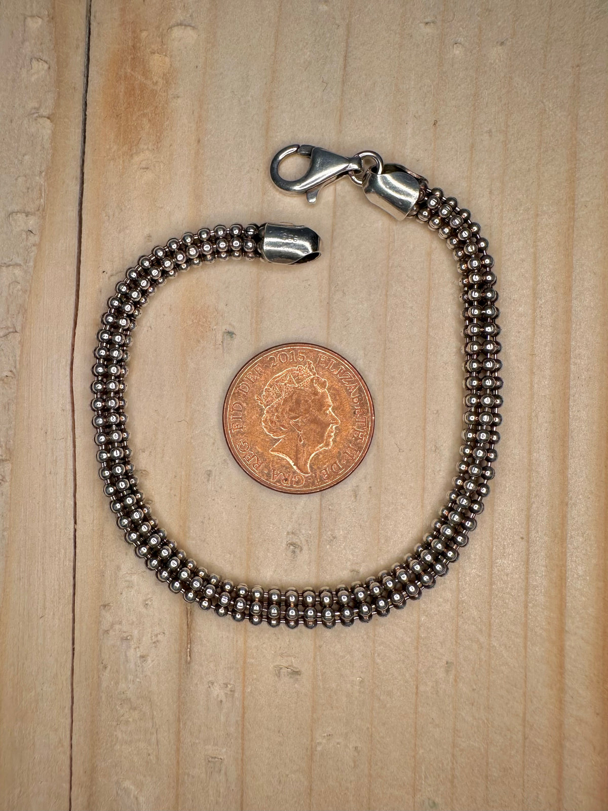 Popcorn Link 925 Sterling Silver 7.4 inch Bracelet