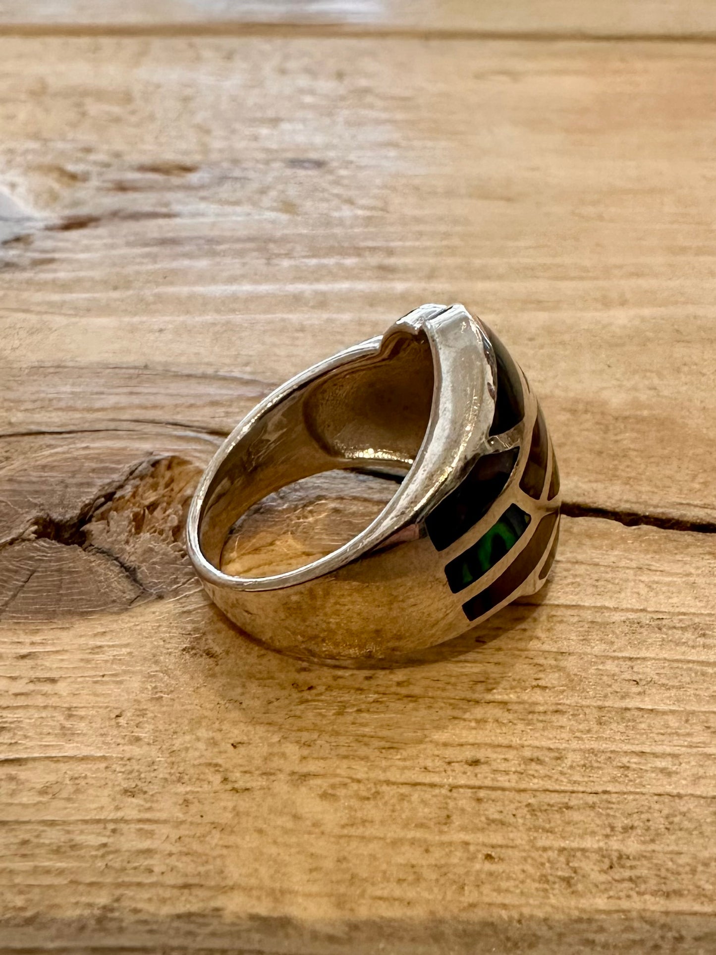 Modernist Abalone Inlay Dome 925 Silver Size P Ring