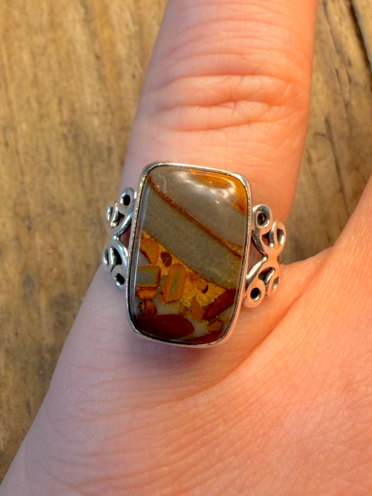 Rectangle Jasper 925 Sterling Silver Size N Ring