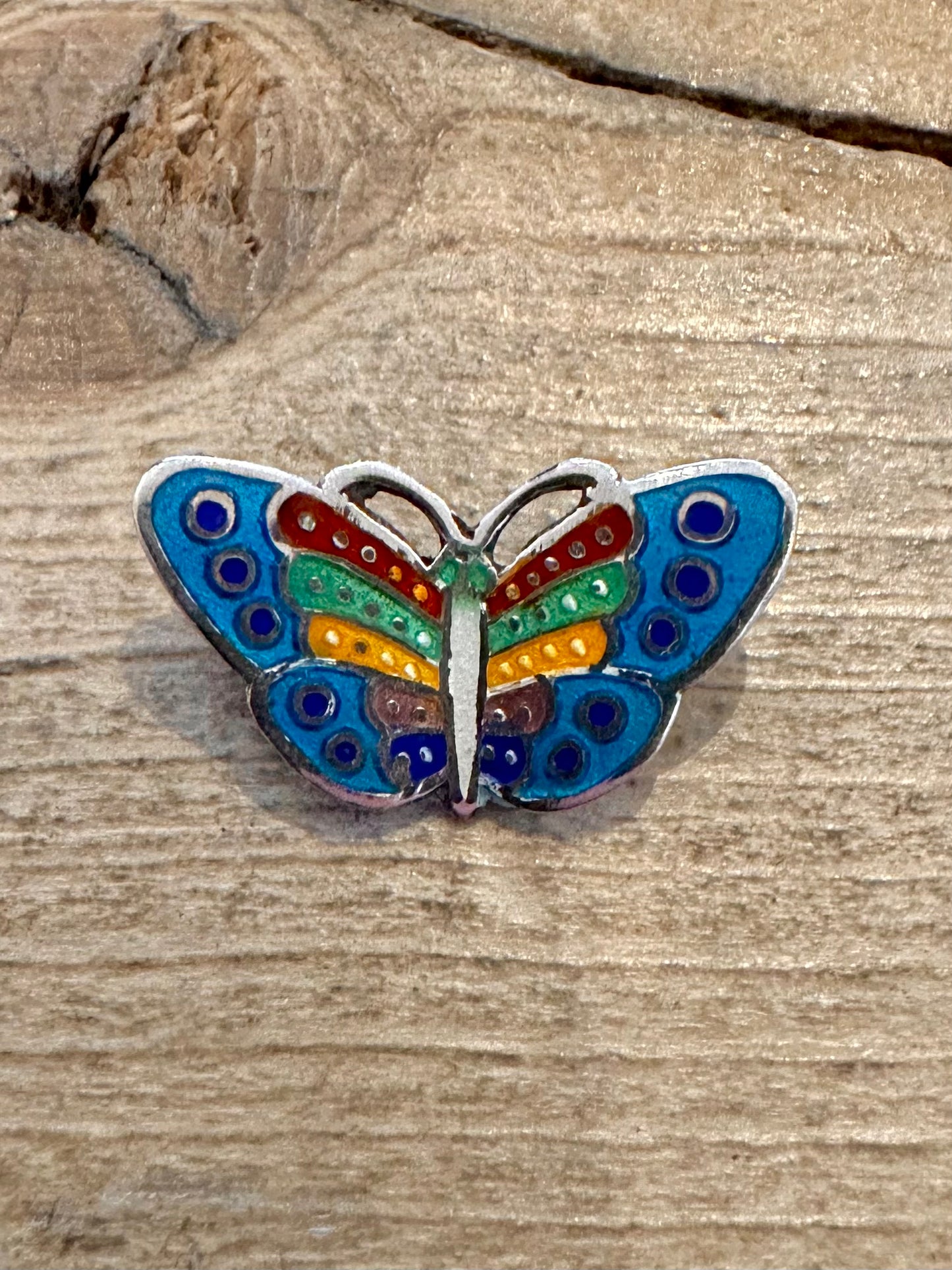 Vintage Enamel Coloured Butterfly 925 Silver Pendant