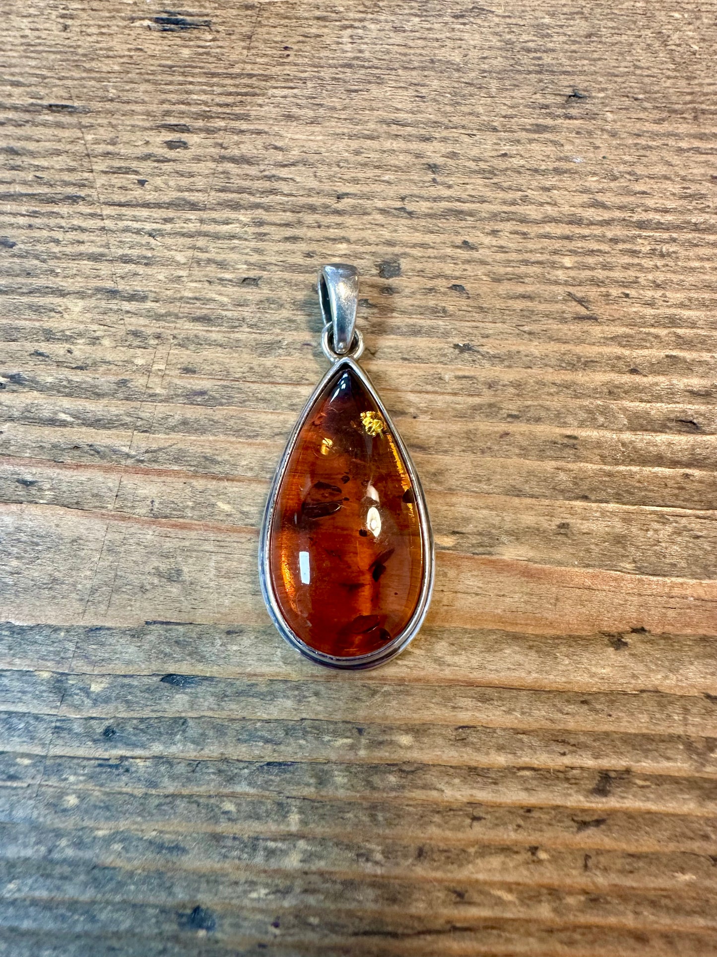 Modernist Oval Amber 925 Silver Pendant