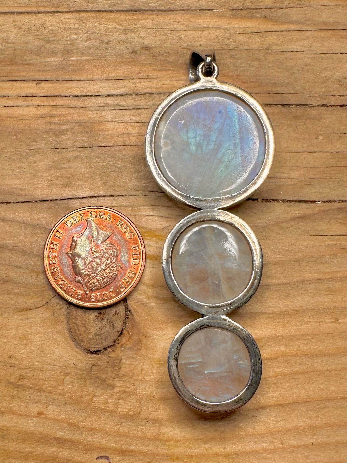 Vintage Trio Moonstone Circle 925 Sterling Silver Pendant