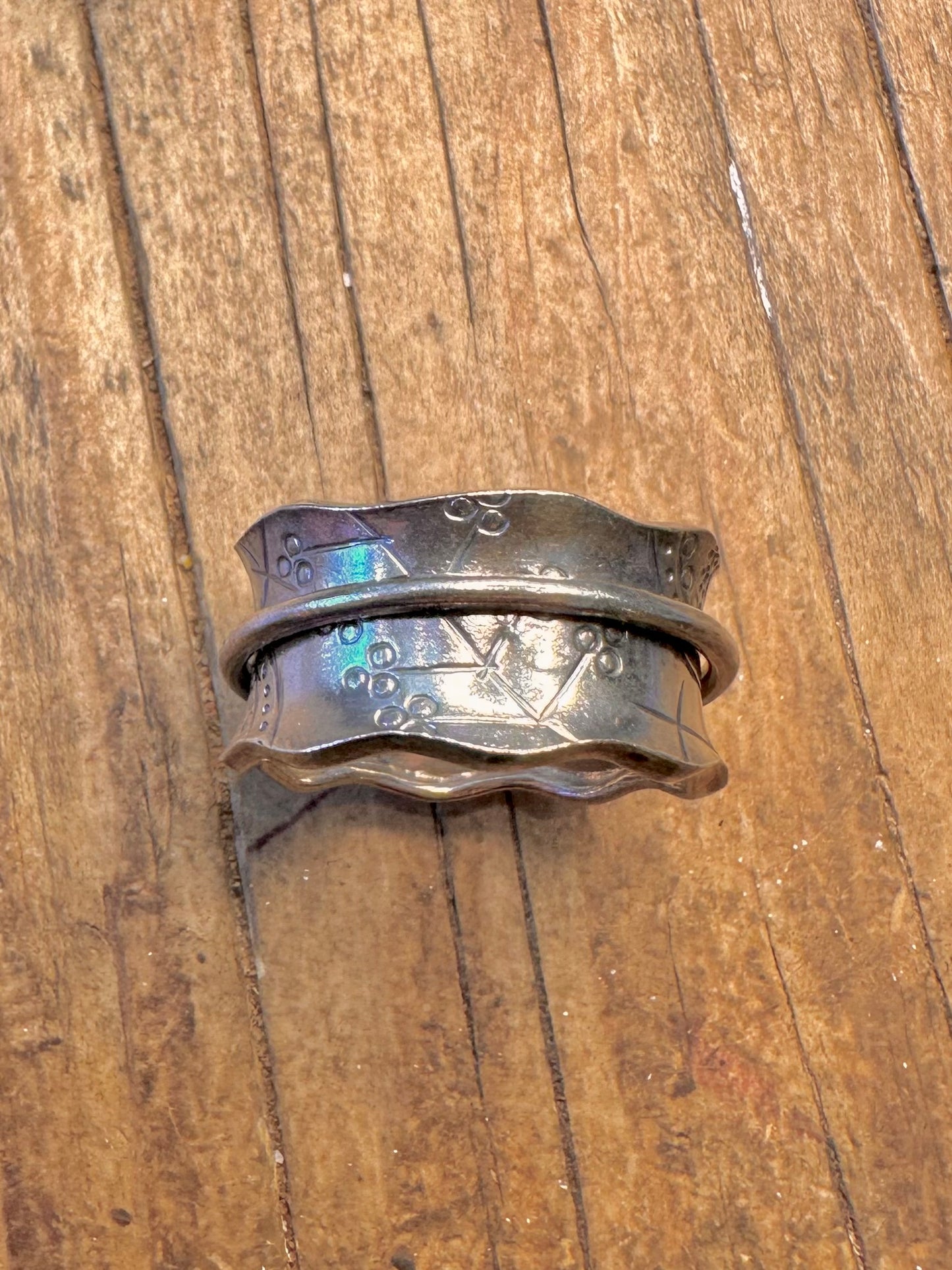 Wavy Band Decorative Spinner 925 Sterling Silver Size U1/2 Ring
