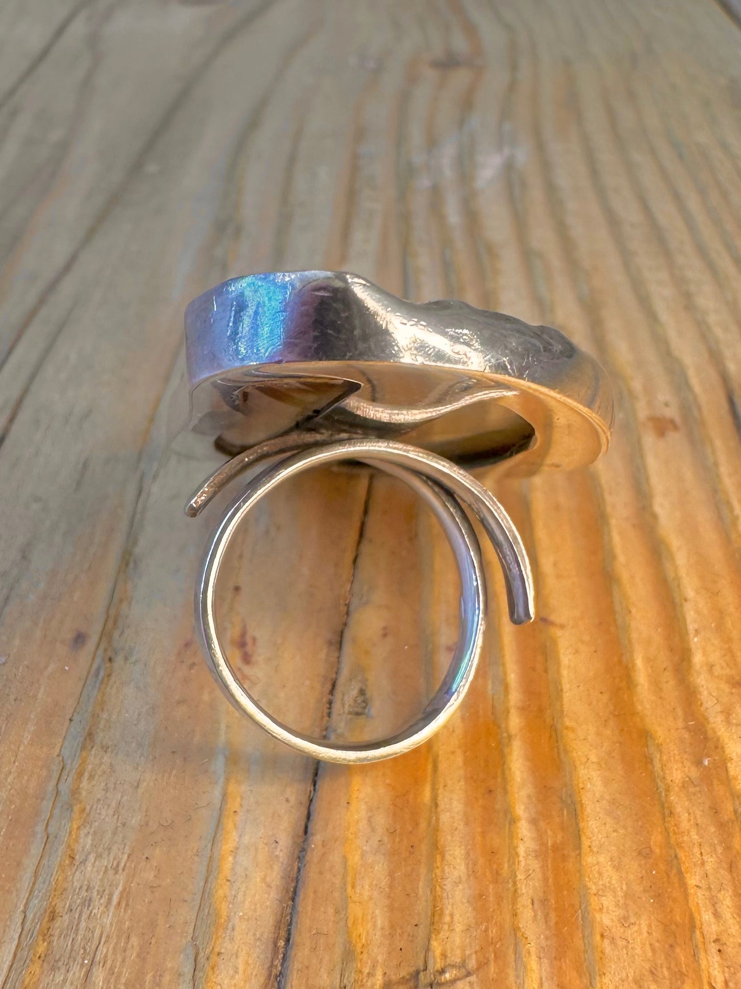 Sliced Polished Agate 925 Sterling Silver Size O Adjustable Ring