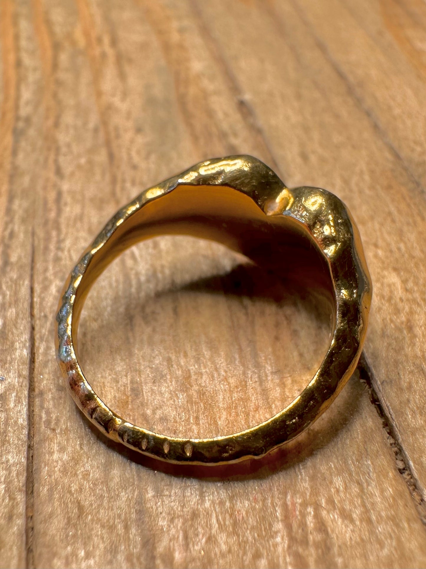 Modernist Heart Textured Gold on 925 Sterling Silver Size J1/2 Ring