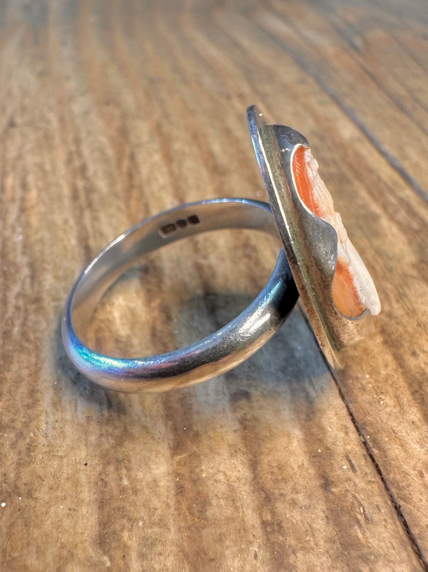 Cameo 1975 Cabochon 925 Sterling Silver Size O1/2 Ring