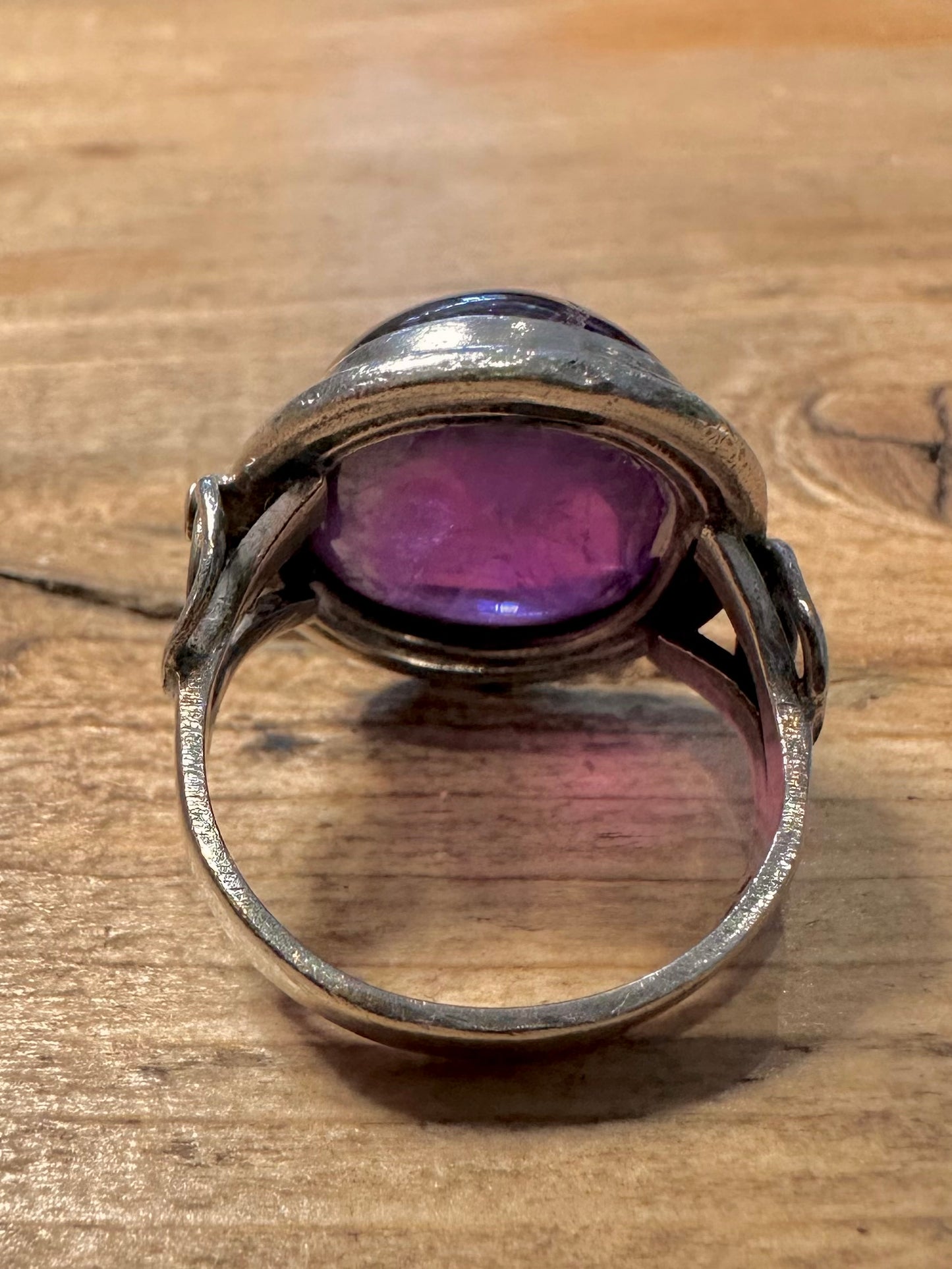Vintage Amethyst Cabochon 925 Silver Size P Ring