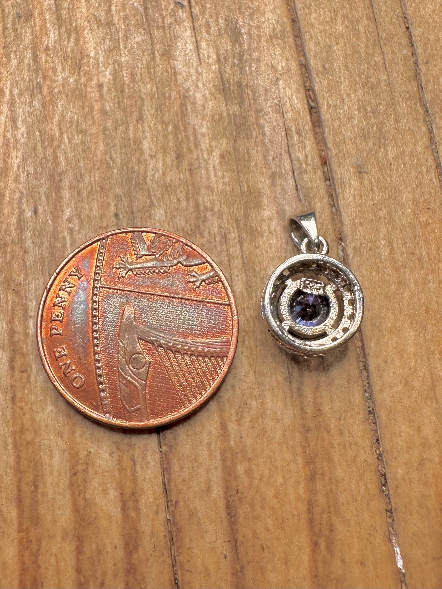 Vintage Blue and White CZ 925 Sterling Silver Pendant
