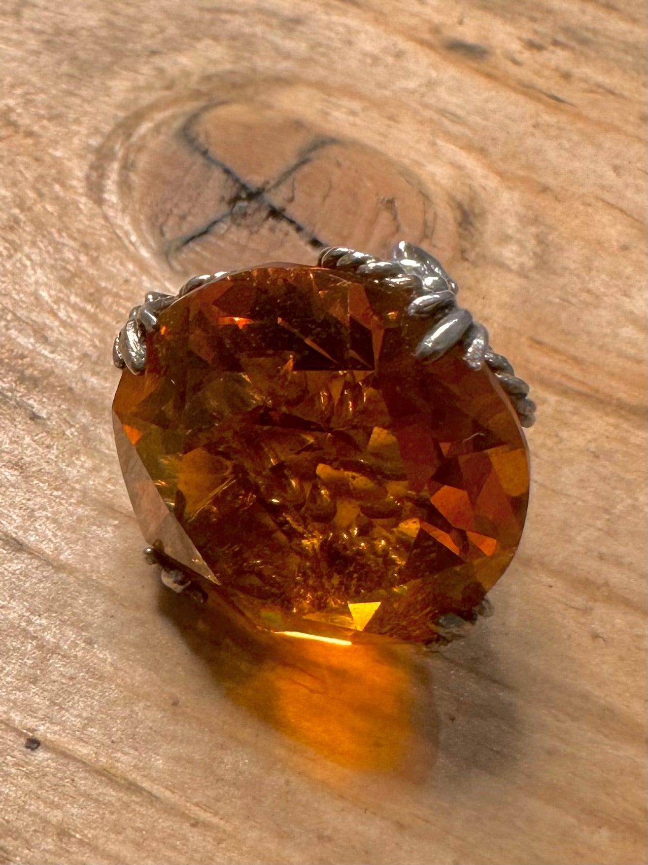 Vintage Citrine Filigree 925 Silver Pendant