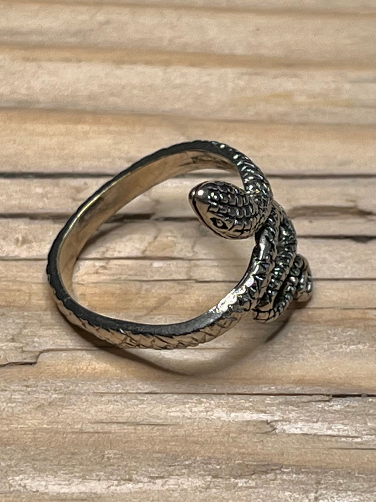 Serpent Textured 925 Sterling Silver Size N Adjustable Ring