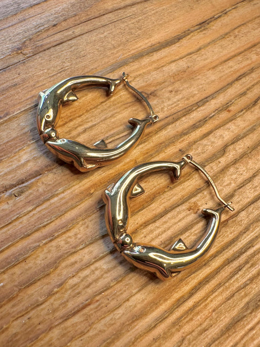 9ct Gold 1999 Dolphin Hoop Earrings