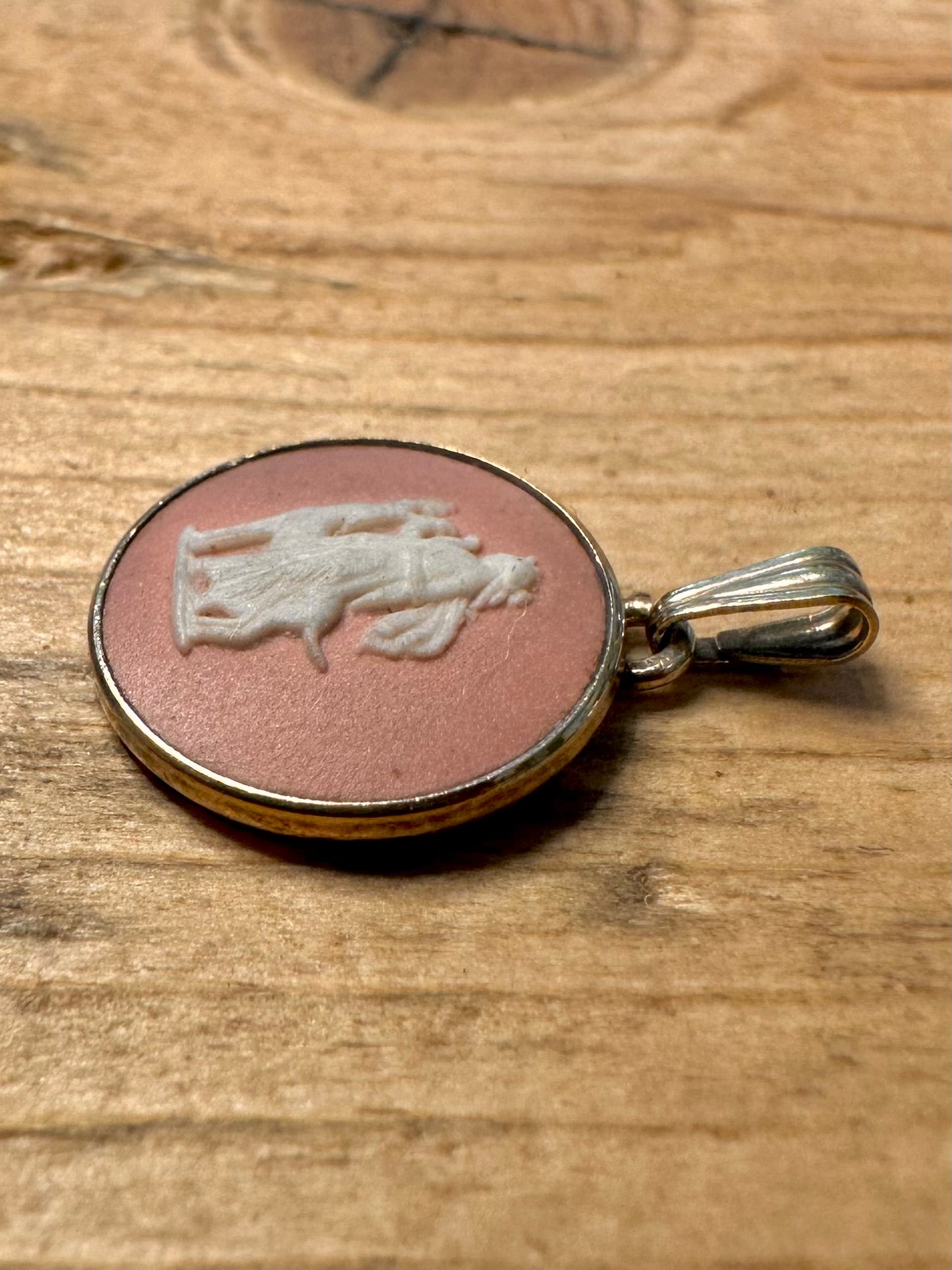 Vintage 1959 Pink Wedgwood Maker JW Gold on 925 Silver Pendant