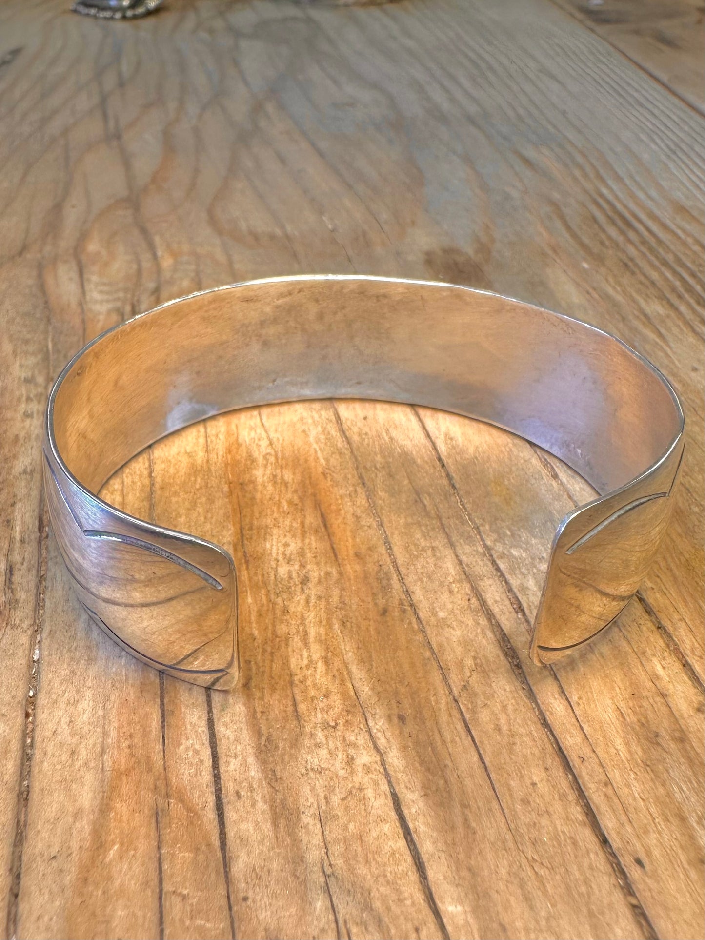 Vintage Navajo Maker HB Turquoise Inlay Cuff 925 Sterling Silver Bangle