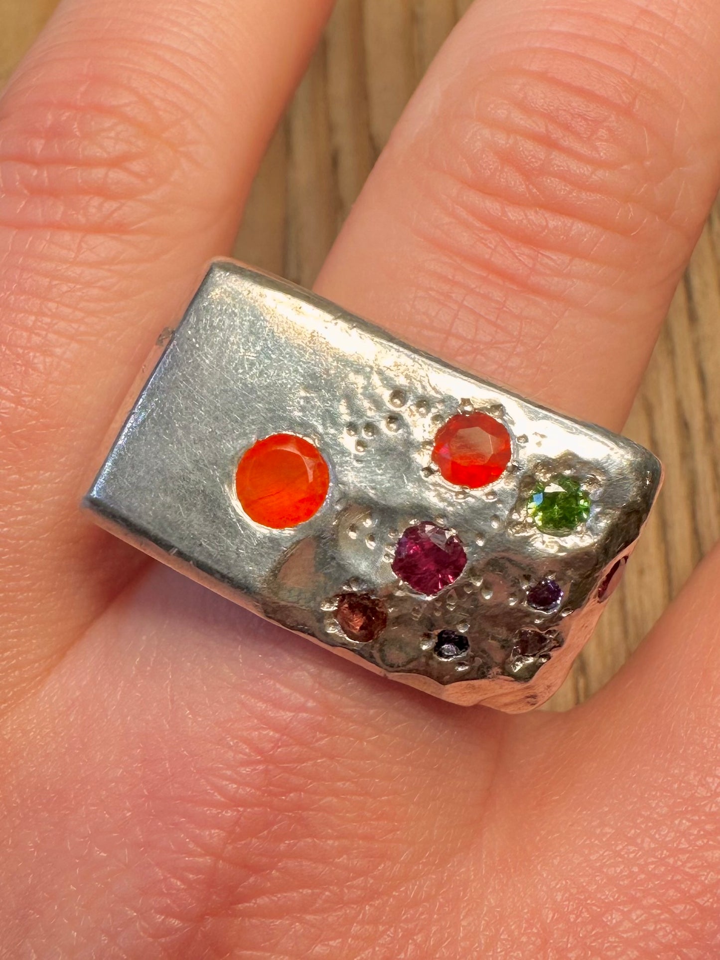 Modern 2025 Chunky Sunset Multi Gemstone Maker SAIT 925 Sterling Silver Size W Ring