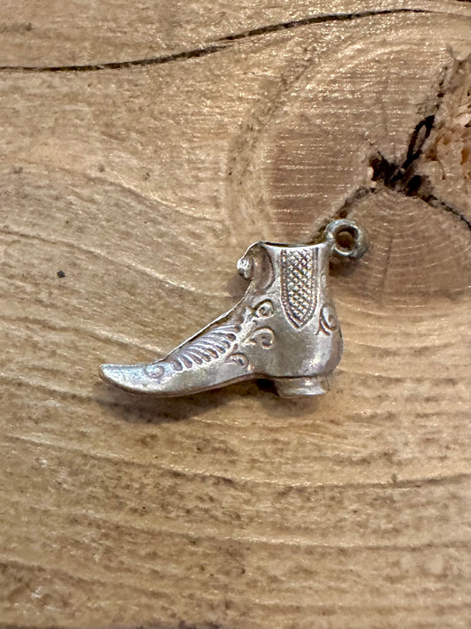 Vintage Engraved Boot 925 Silver Charm Pendant