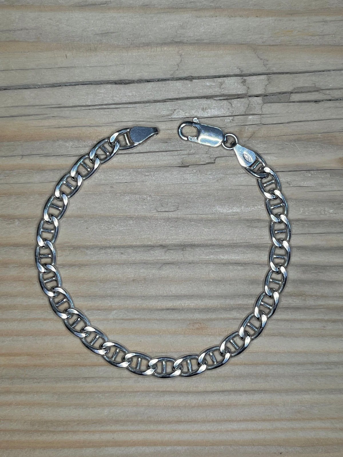 Flat Anchor Marine Link 925 Sterling Silver 7.5 inch Bracelet