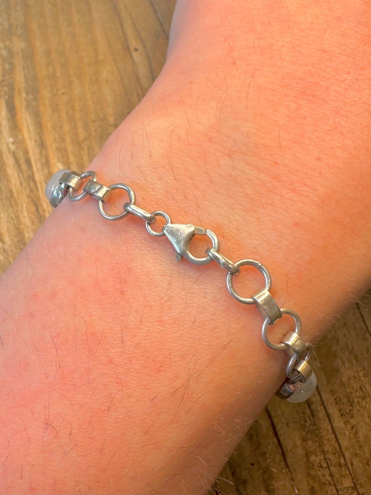 Moonstone Circle 925 Sterling Silver 7.5 inch Bracelet