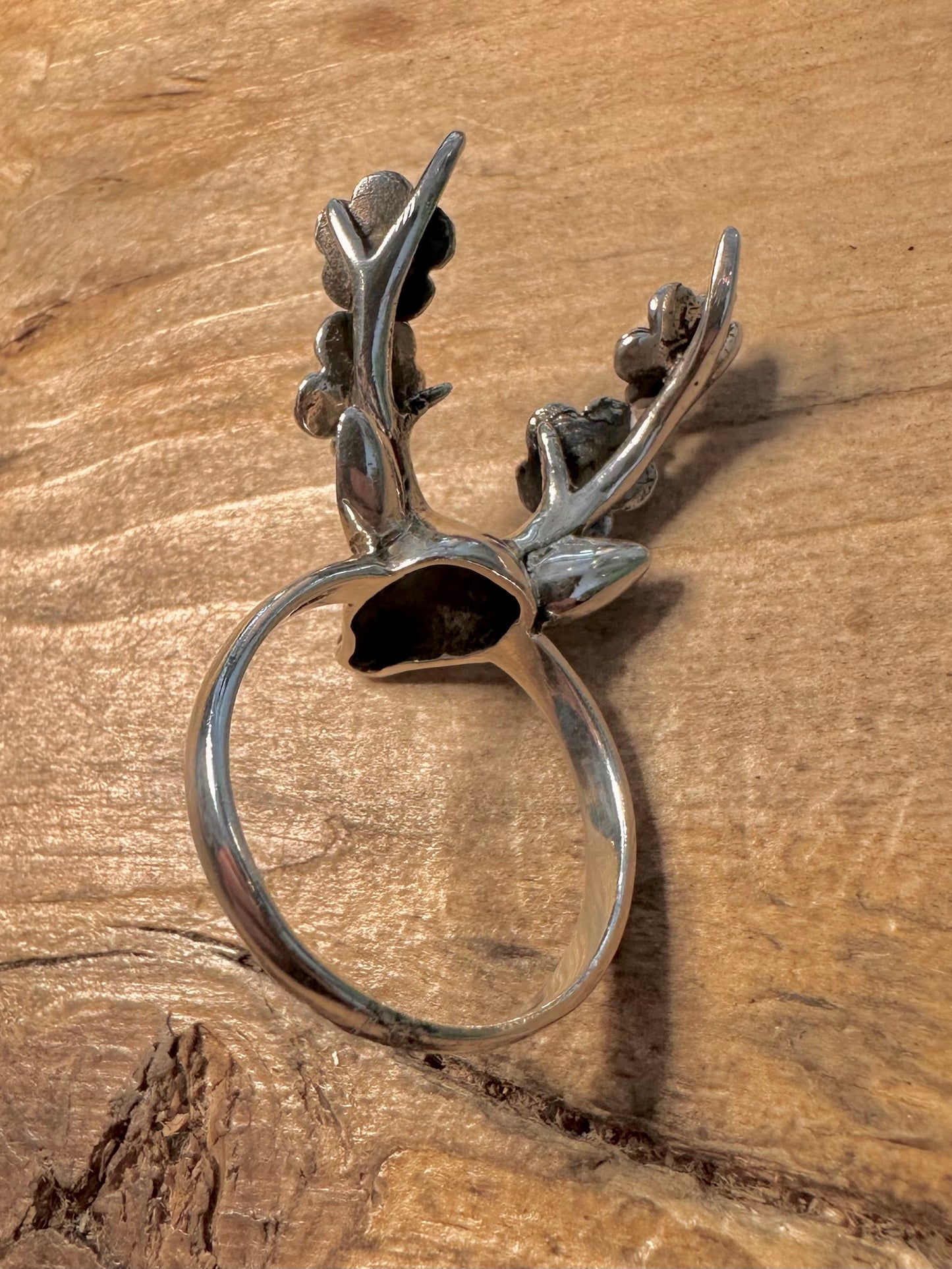 Modern Deer Flower Antlers 925 Silver Size W Ring