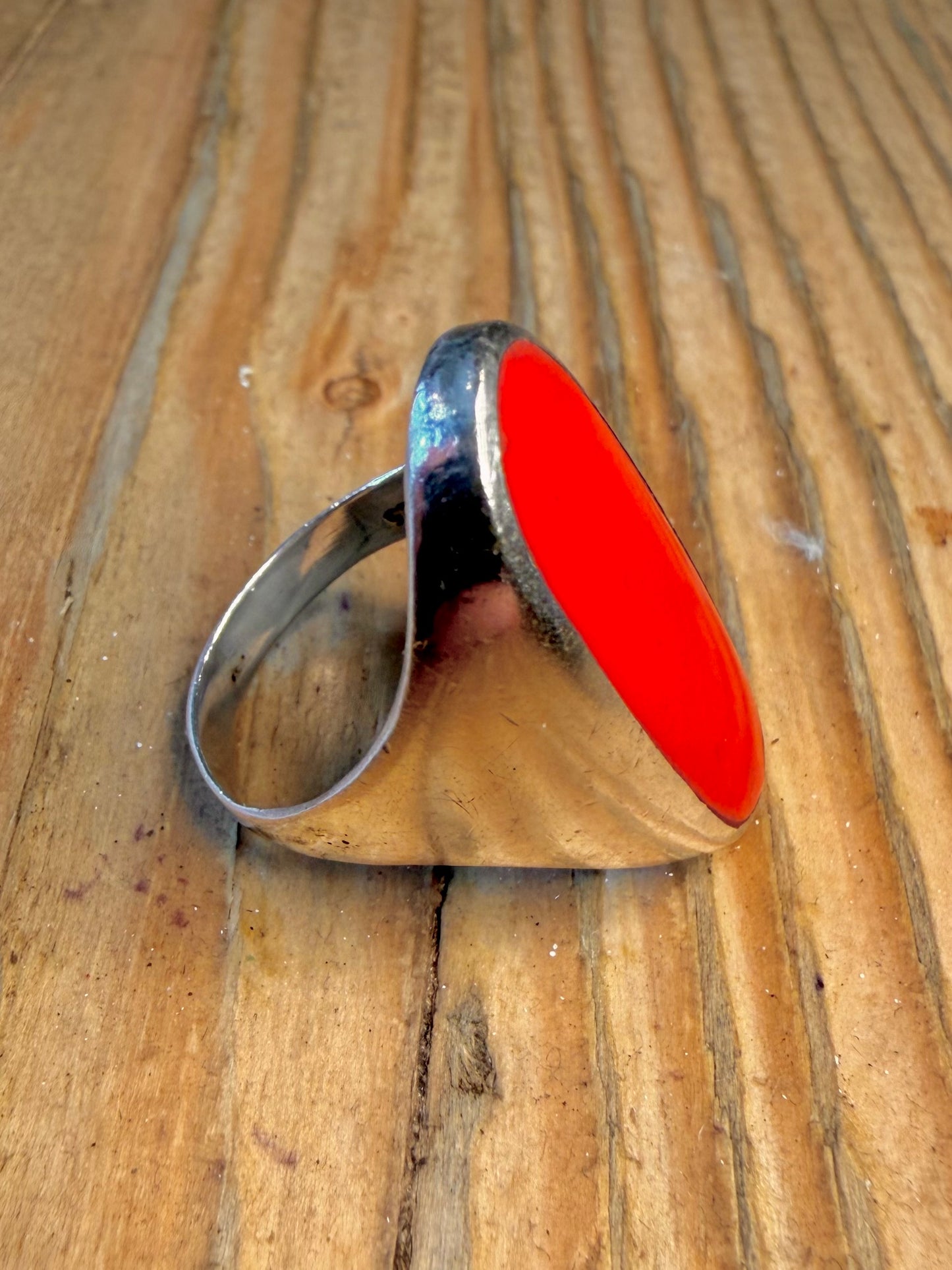 Oval Red 925 Sterling Silver Size P1/2 Ring