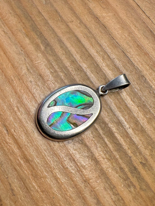 Oval Abalone Inlay 925 Sterling Silver Pendant