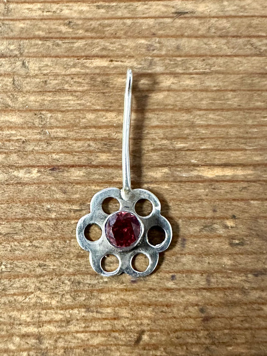 Vintage Red Stone Flower 925 Silver Pendant