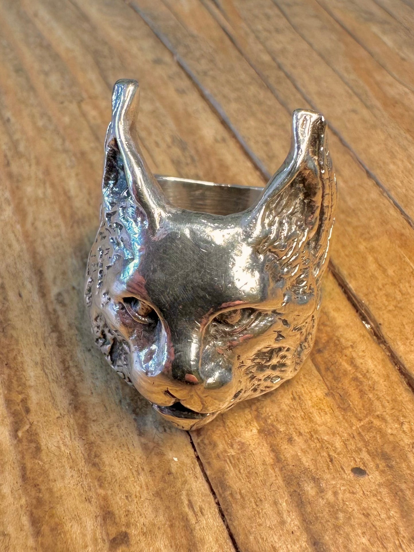 Lynx Katze Verrücktes Schwein Design 925 Sterling Silber Größe O Ring
