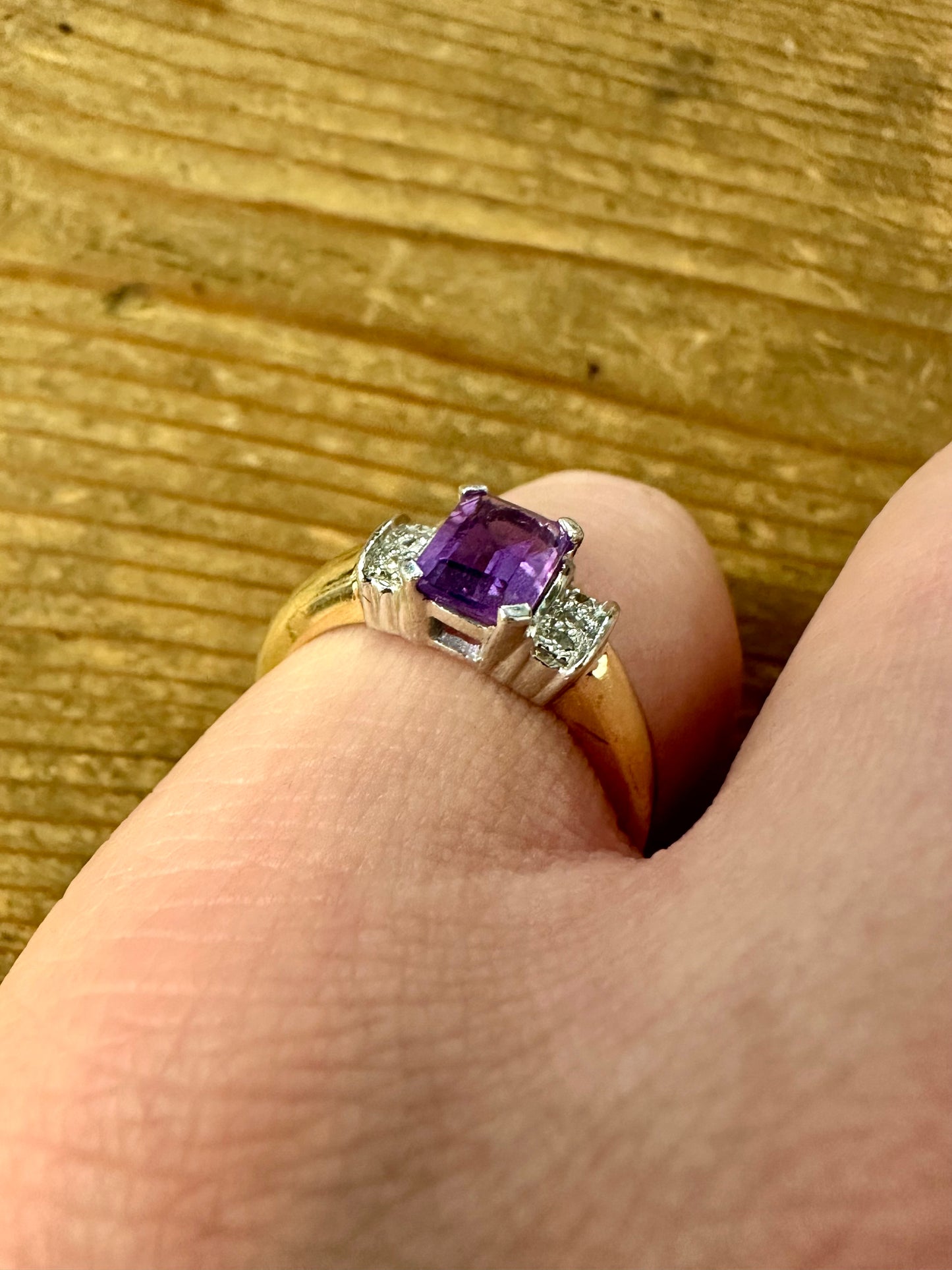 Vintage Amethyst and Diamond 9ct Gold 375 Size N Ring