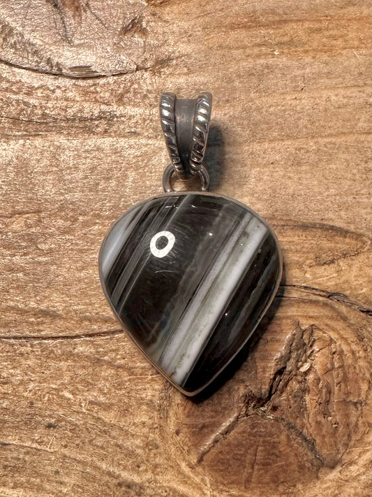Vintage Black Banded Agate 925 Silver Pendant