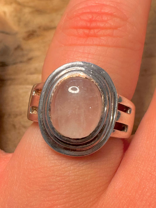 Vintage Rose Quarts Oval 925 Silver Size P Ring