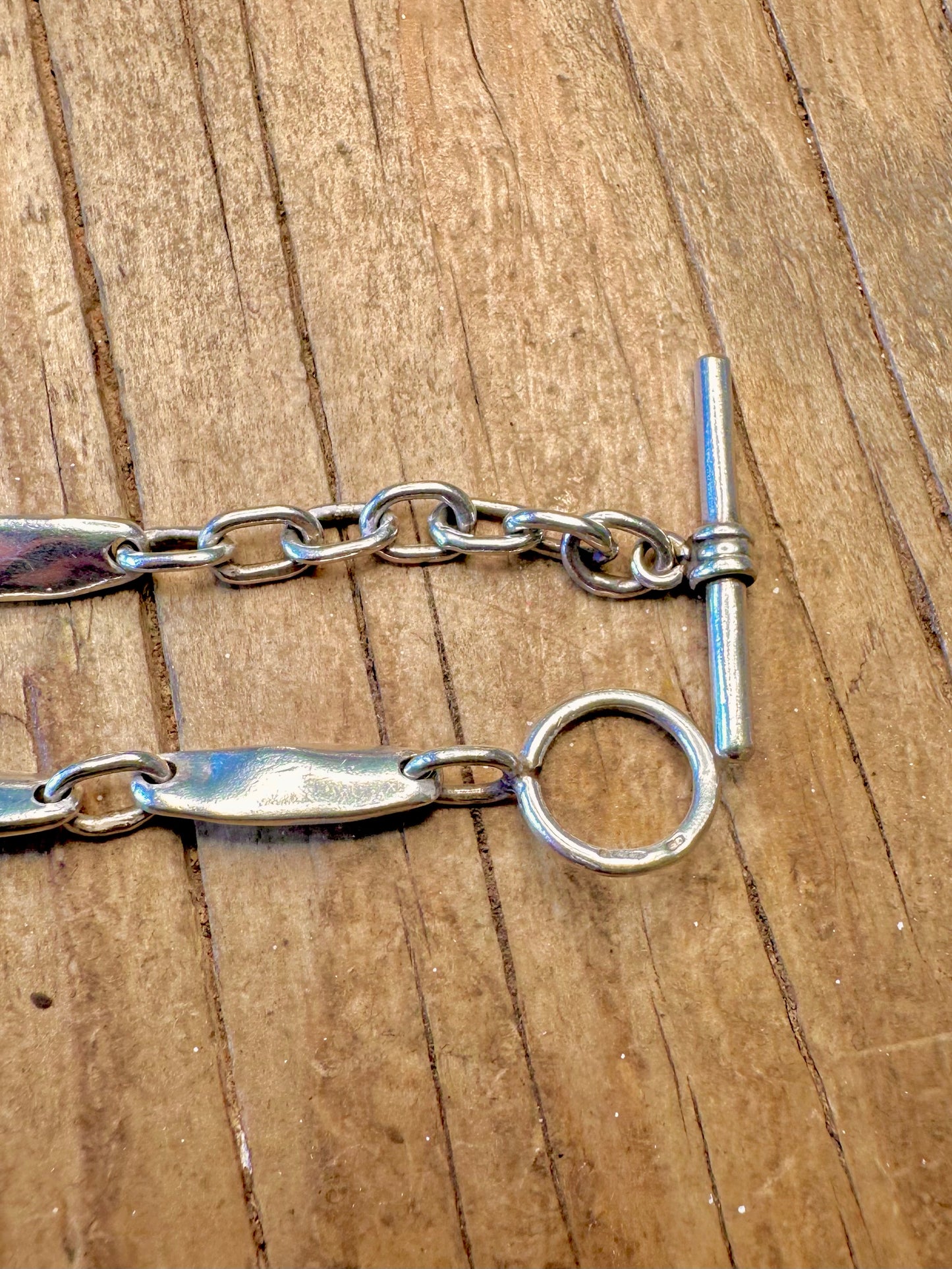 Abstract 1997 Organic Bars T Bar Clasp 925 Sterling Silver 8 inch Bracelet