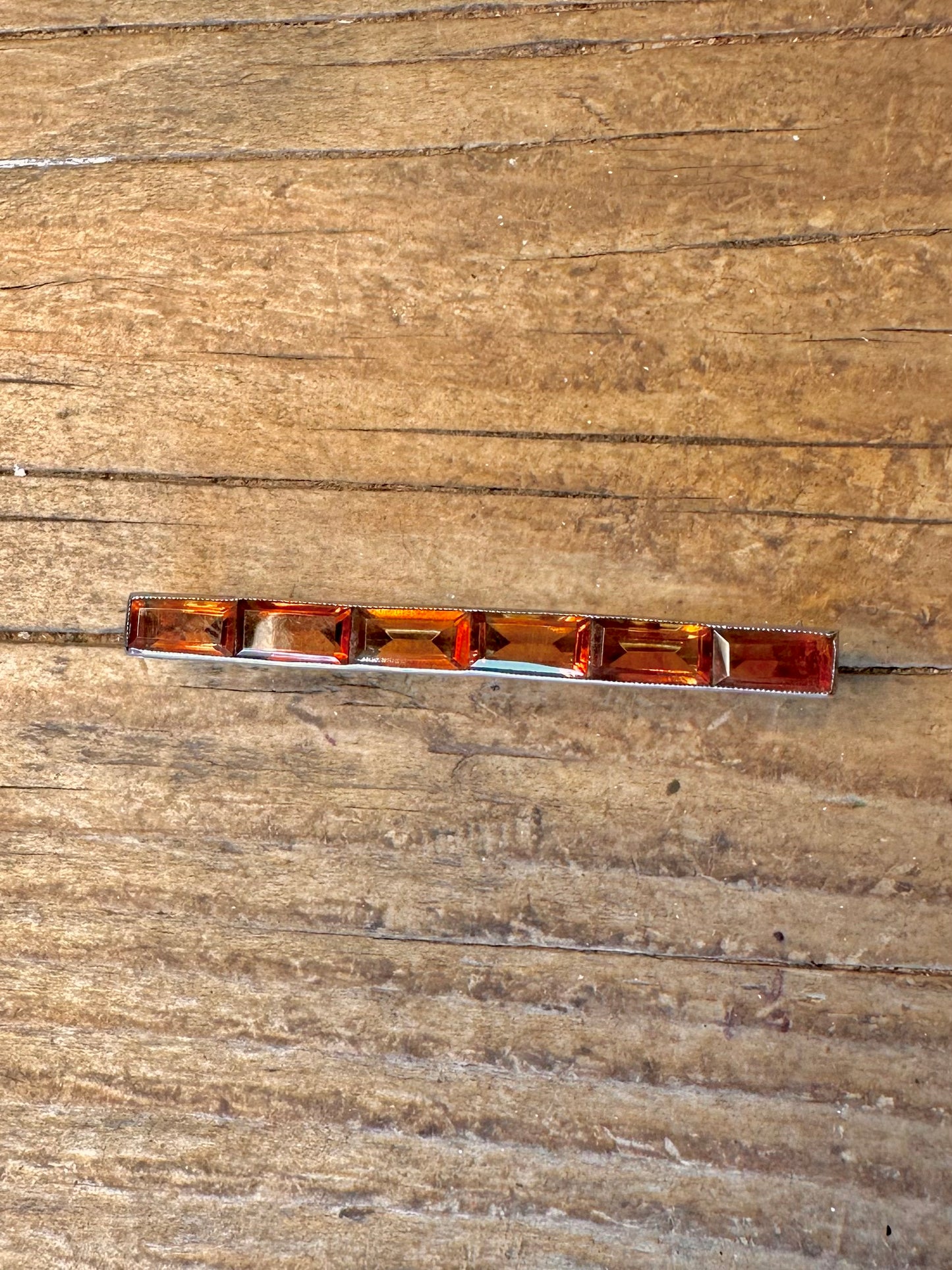 Orange Gemstone Rectangle 835 Silver Brooch