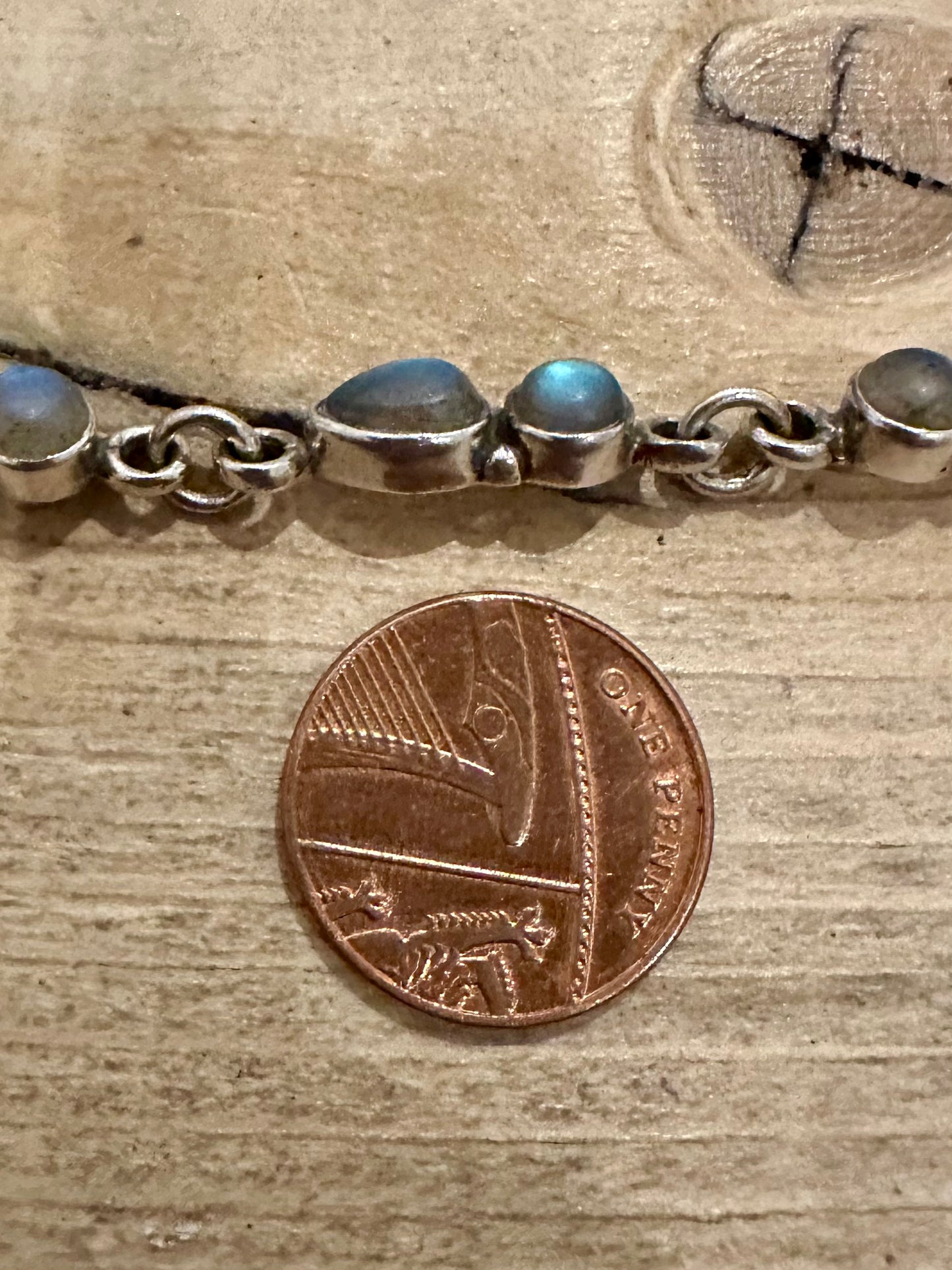 Vintage Labradorite Chain 925 Silver 6.5 to 7.3 inch Bracelet