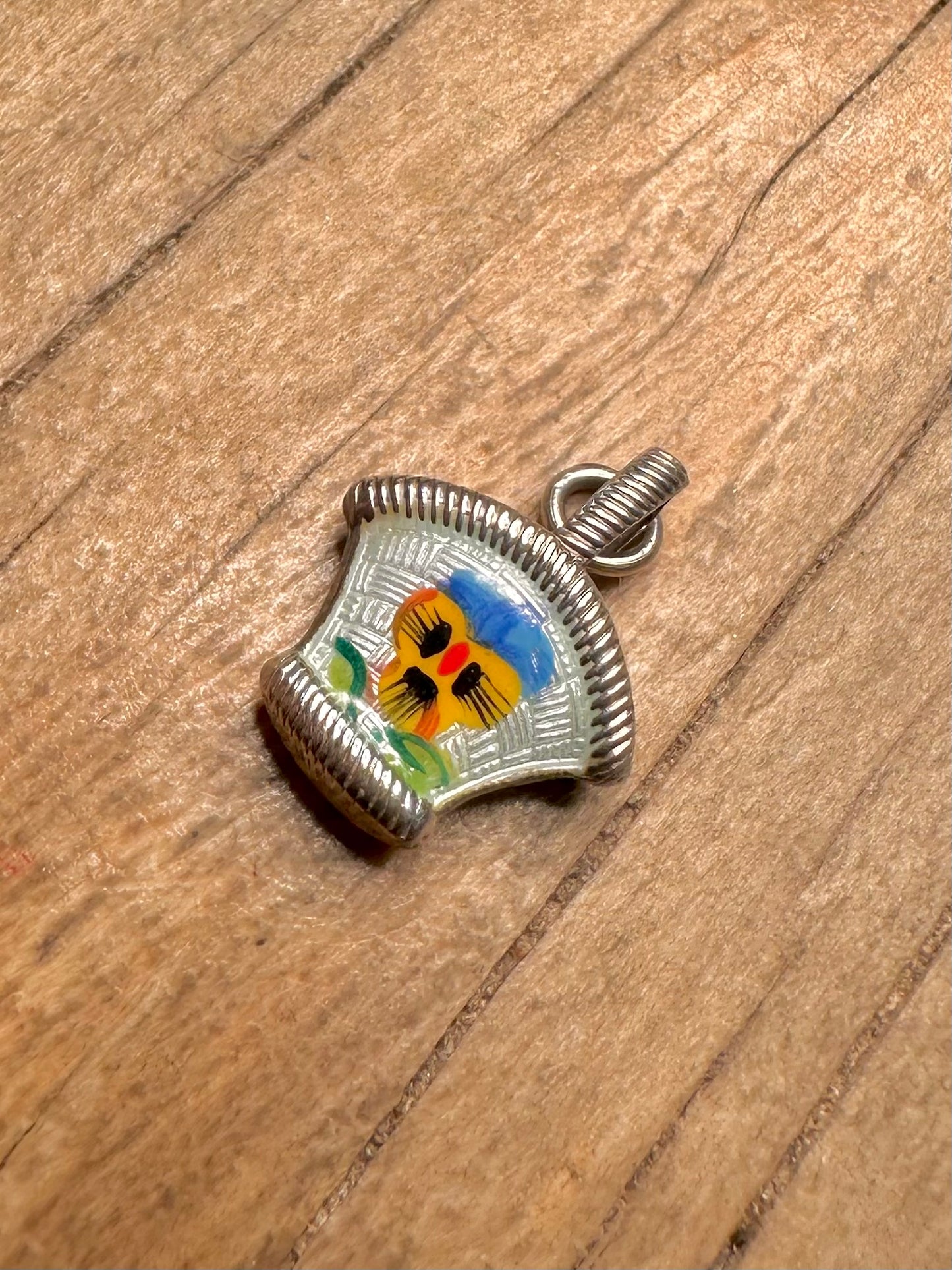 Vintage 1960’s Enamel Flower 925 Sterling Silver Charm Pendant