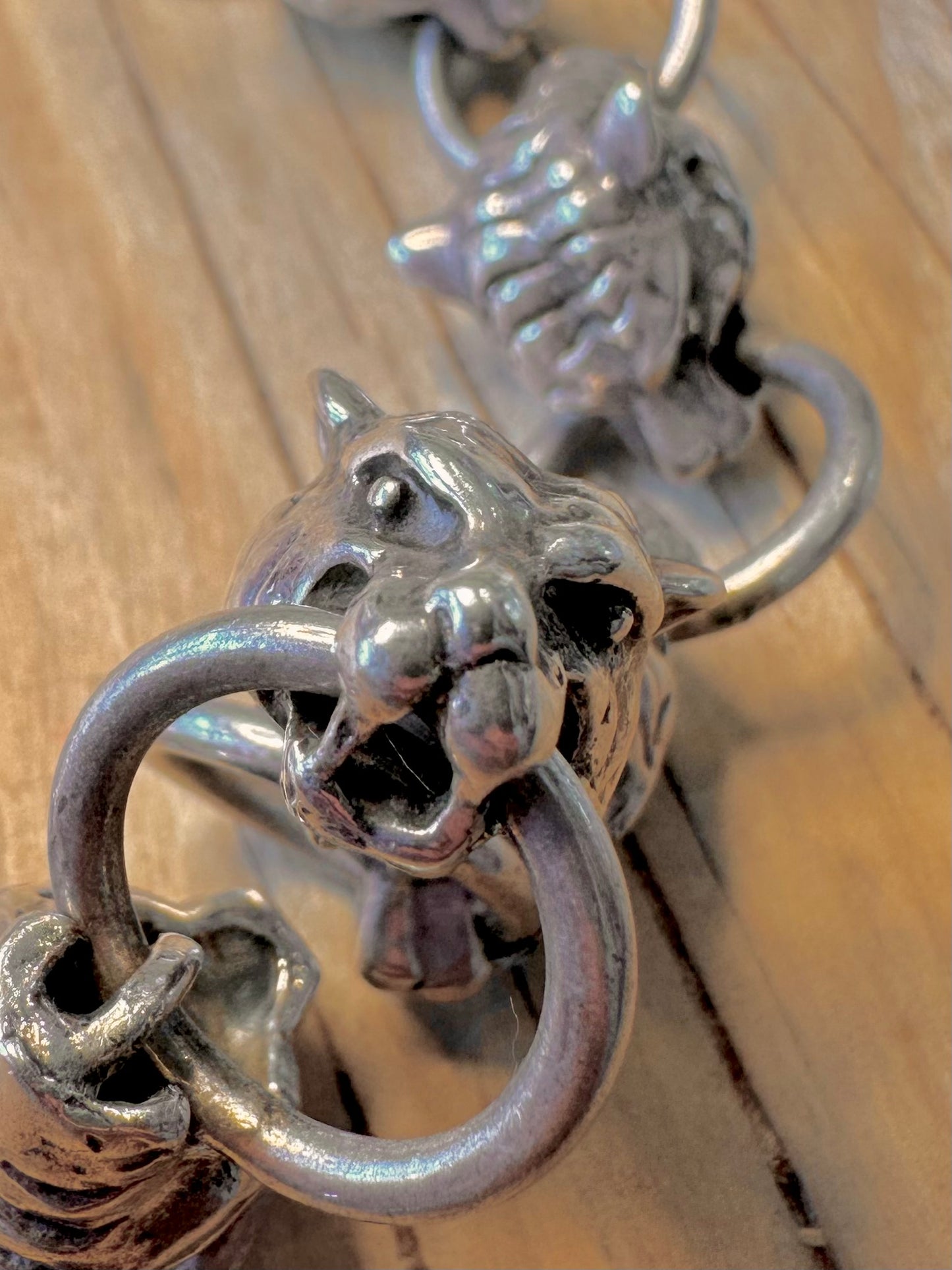 Vintage Tiger Head Link 925 Silver 8 inch Bracelet