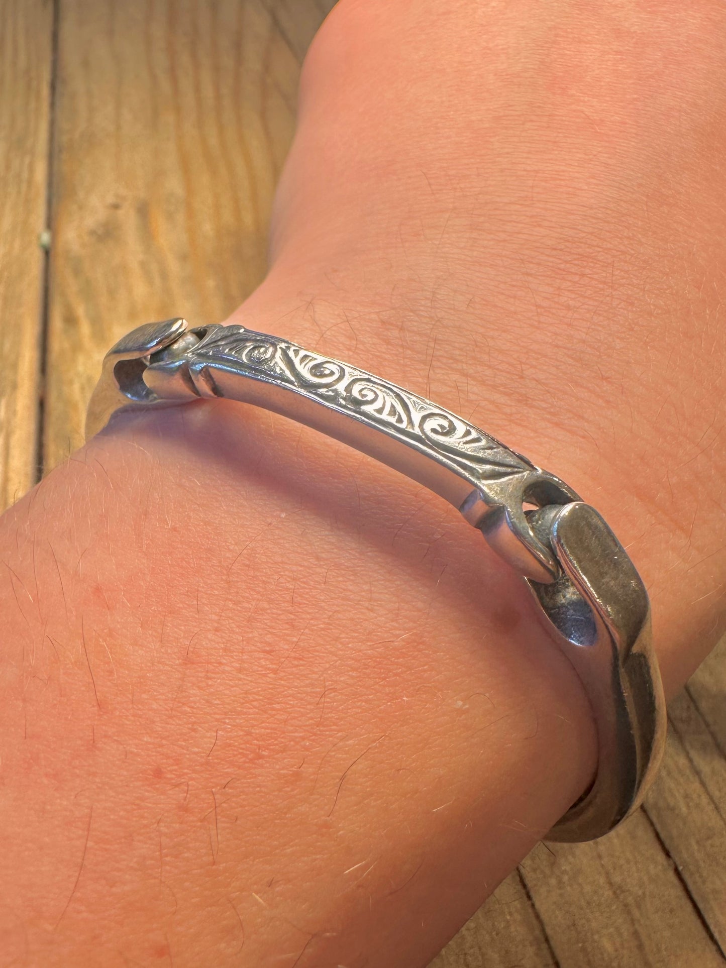 Vintage Engraved Bar Link 925 Sterling Silver 6.5 inch Bracelet