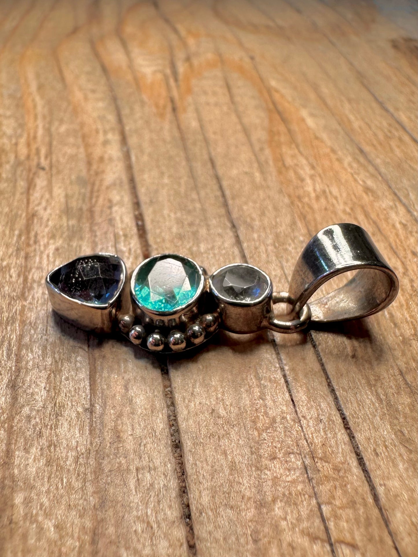 Vintage Blautopas und Weißer 925er Sterlingsilber-Anhänger