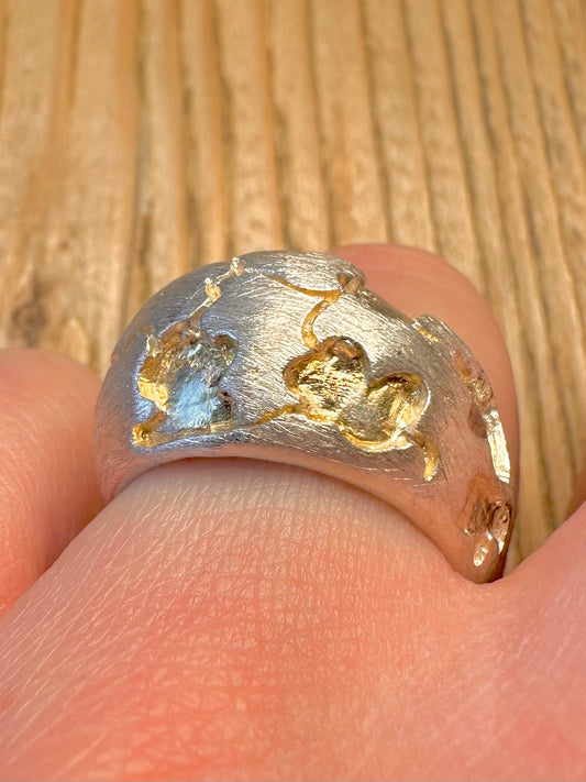 Abstract Textured Brutalist Dome 925 Sterling Silver Size P1/2 Ring