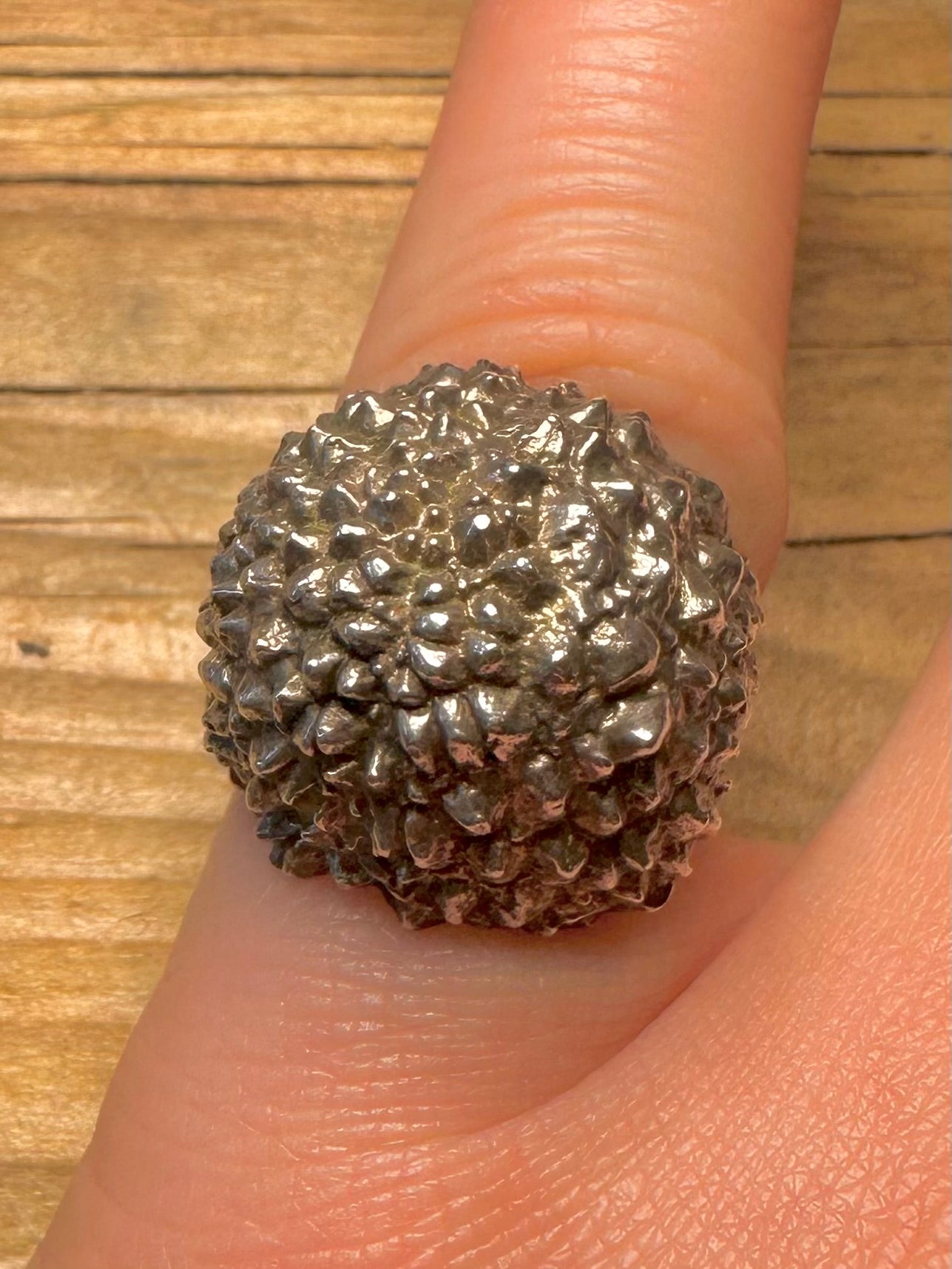 Brutalist 1972 Dome Textured 925 Sterling Silver Size I1/2 Adjustable Ring