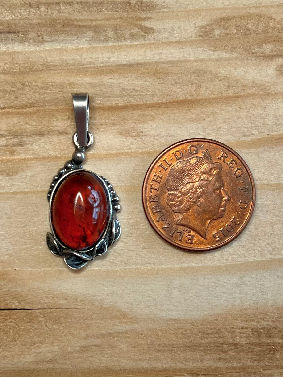 Oval Amber Ornate 925 Sterling Silver Pendant