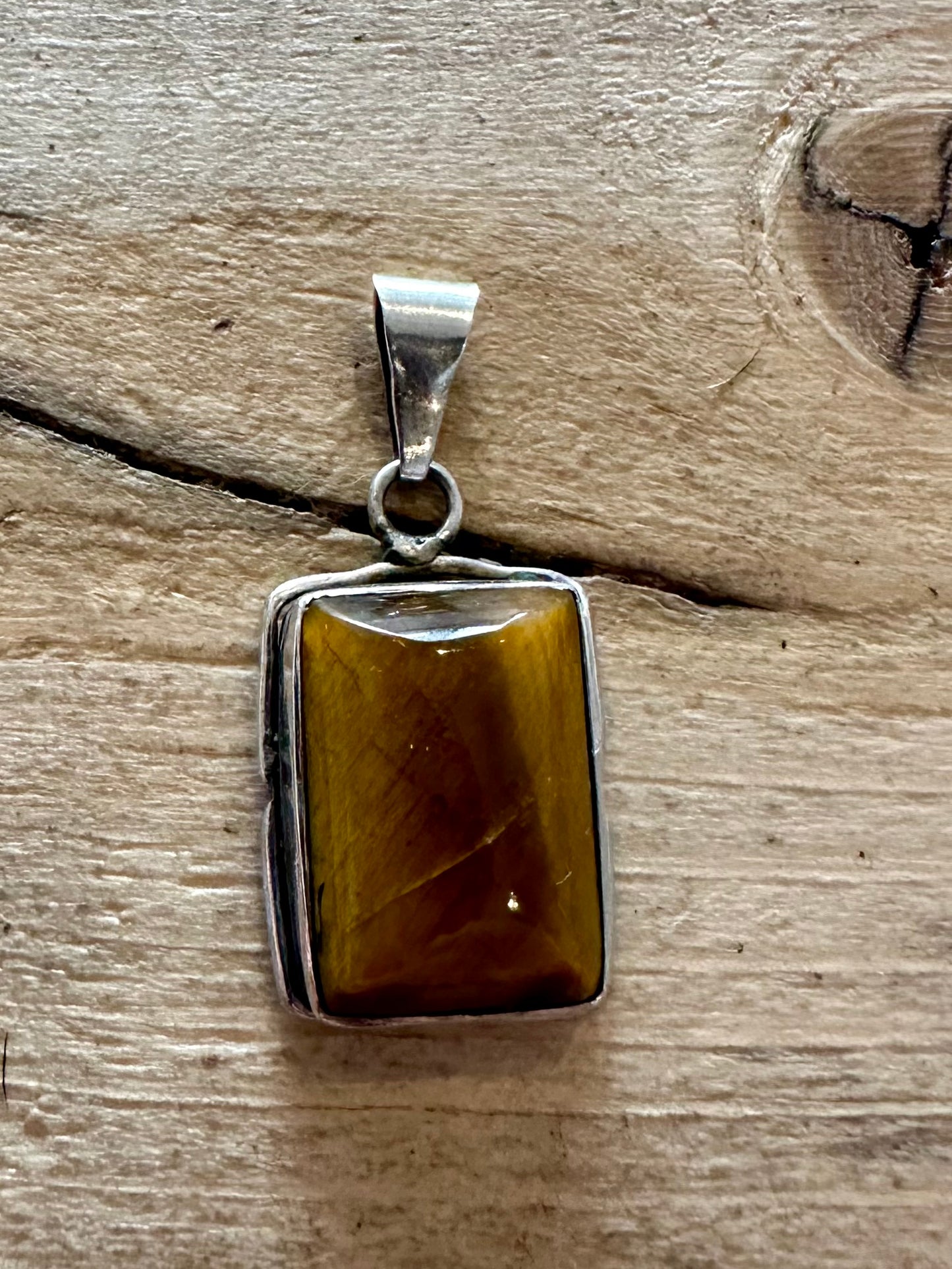 Vintage Tigers Eye Rectangle 925 Silver Pendant