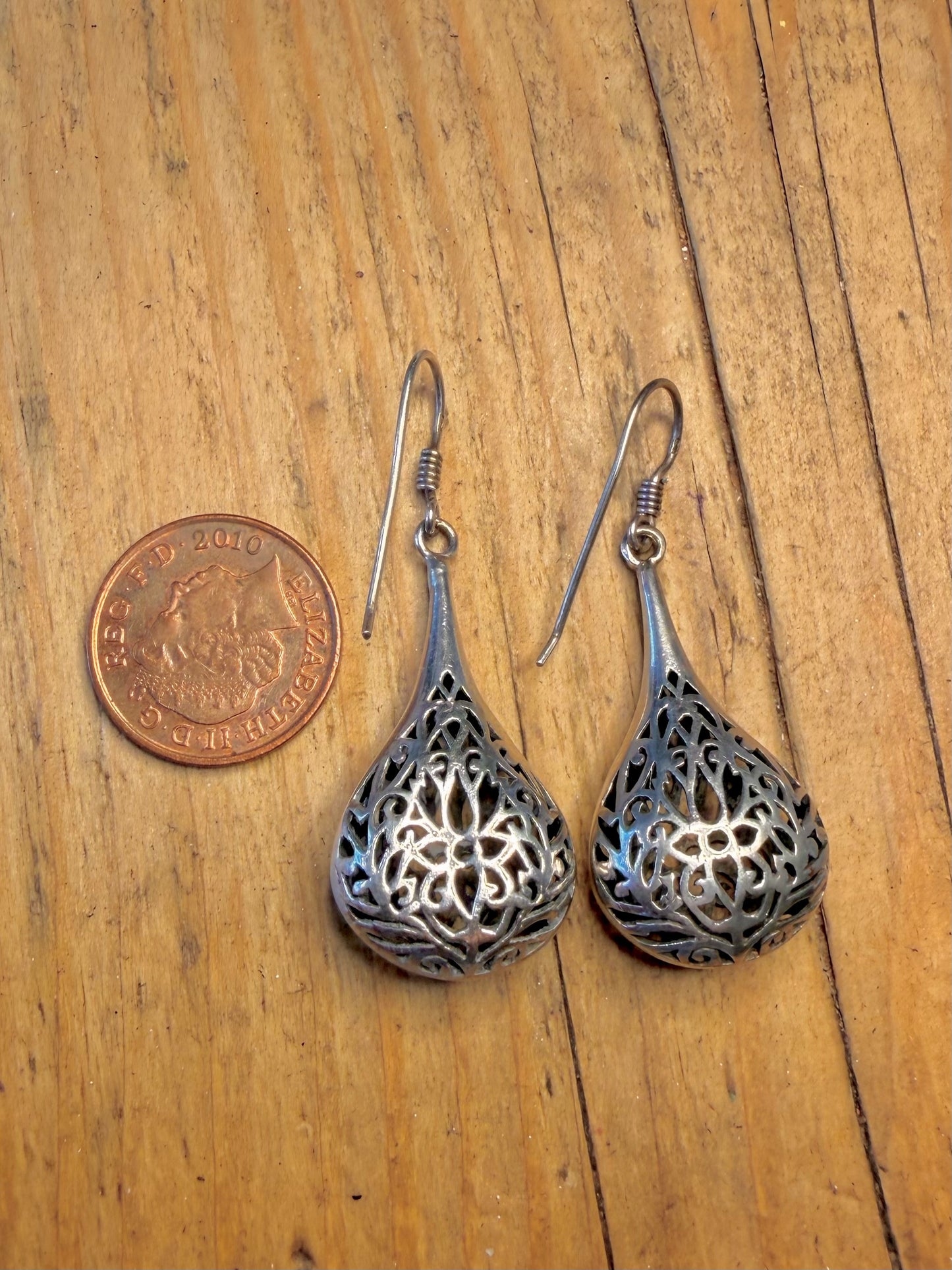 Filigree Teardrop Dangle 925 Sterling Silver Earrings