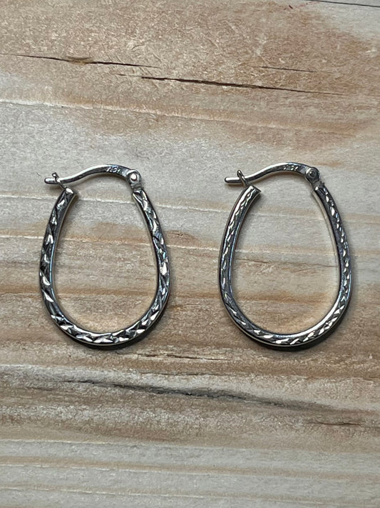 Textured Horse Shoe 925 Sterling Silver Hoop Earrings