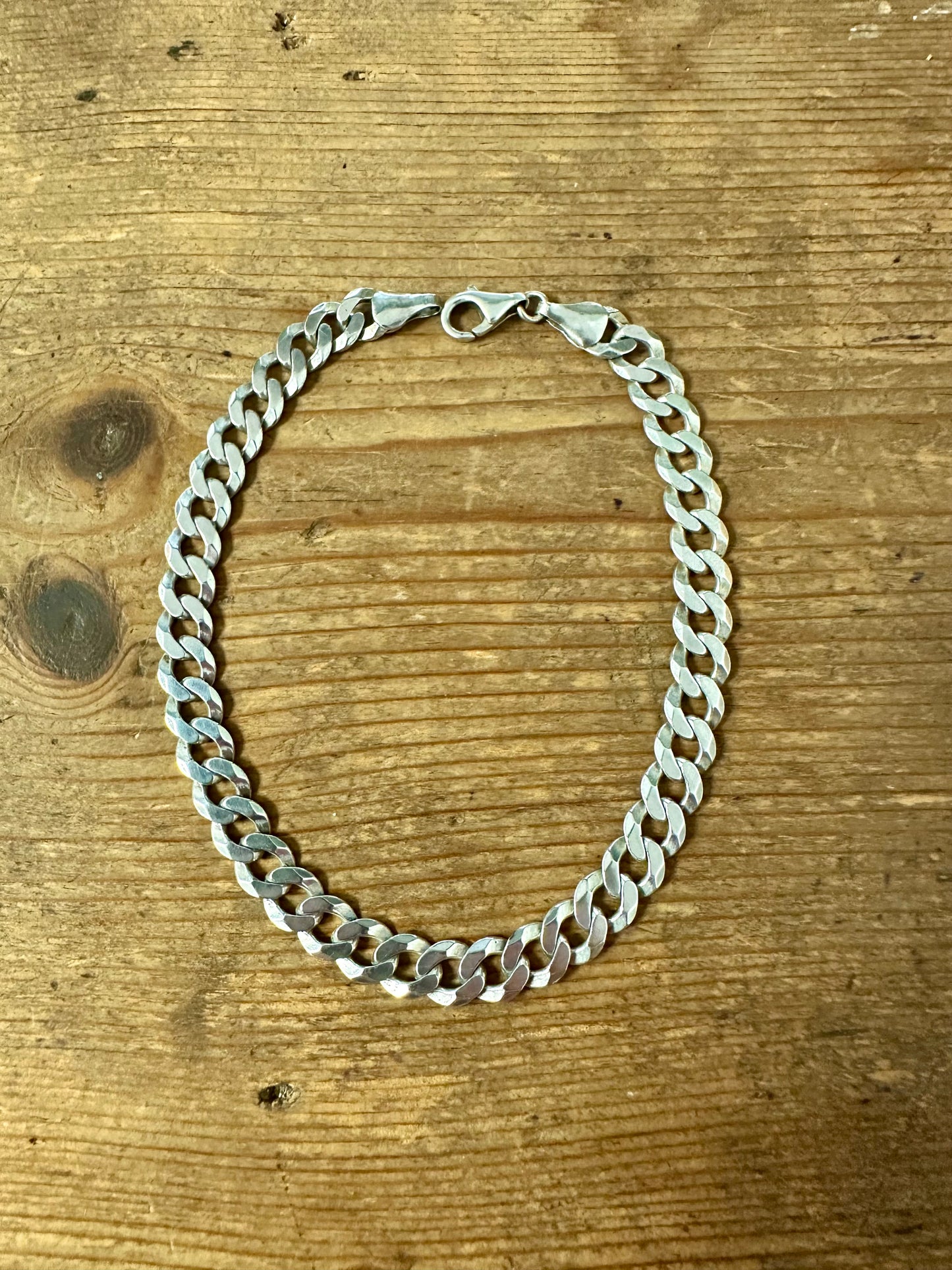 Vintage Flat Curb Chain 925 Silver Birmingham Bracelet