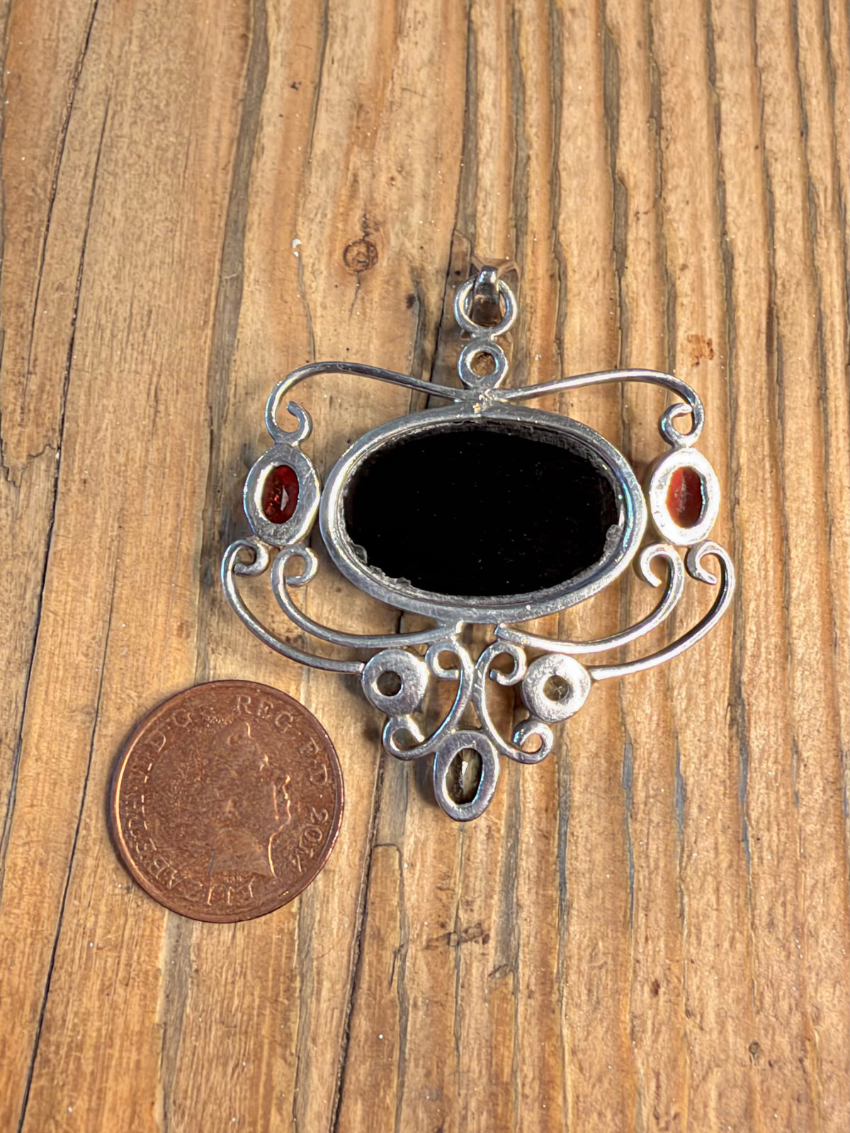 Ornate Onyx Blue Topaz Garnet 925 Sterling Silver Pendant