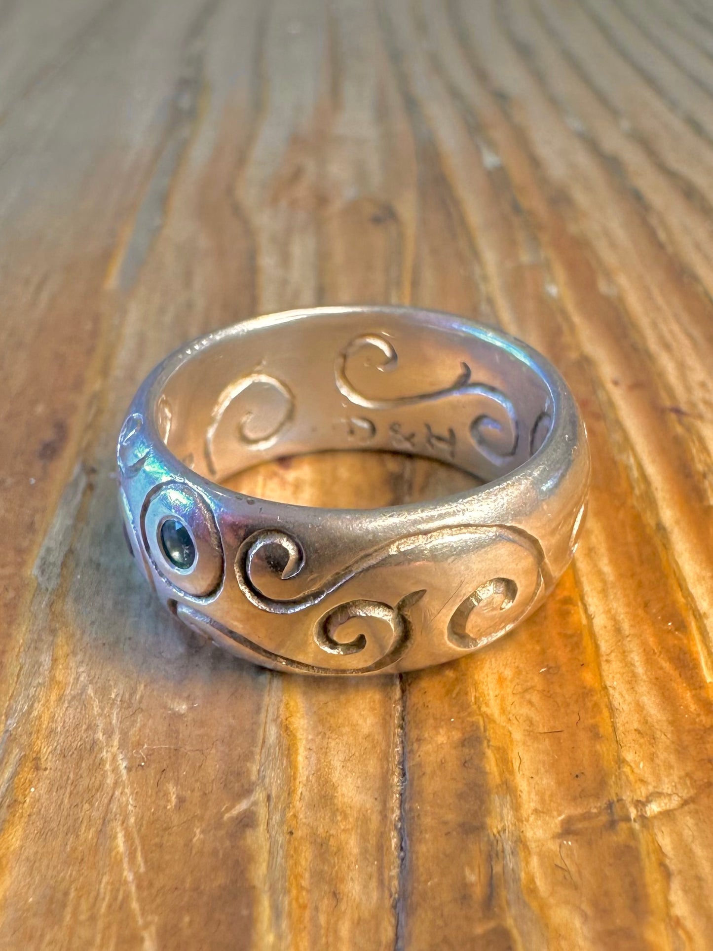 Dower and Hall 2007 Multi Gemstone Swirl Design Band 925 Sterling Silver Size
