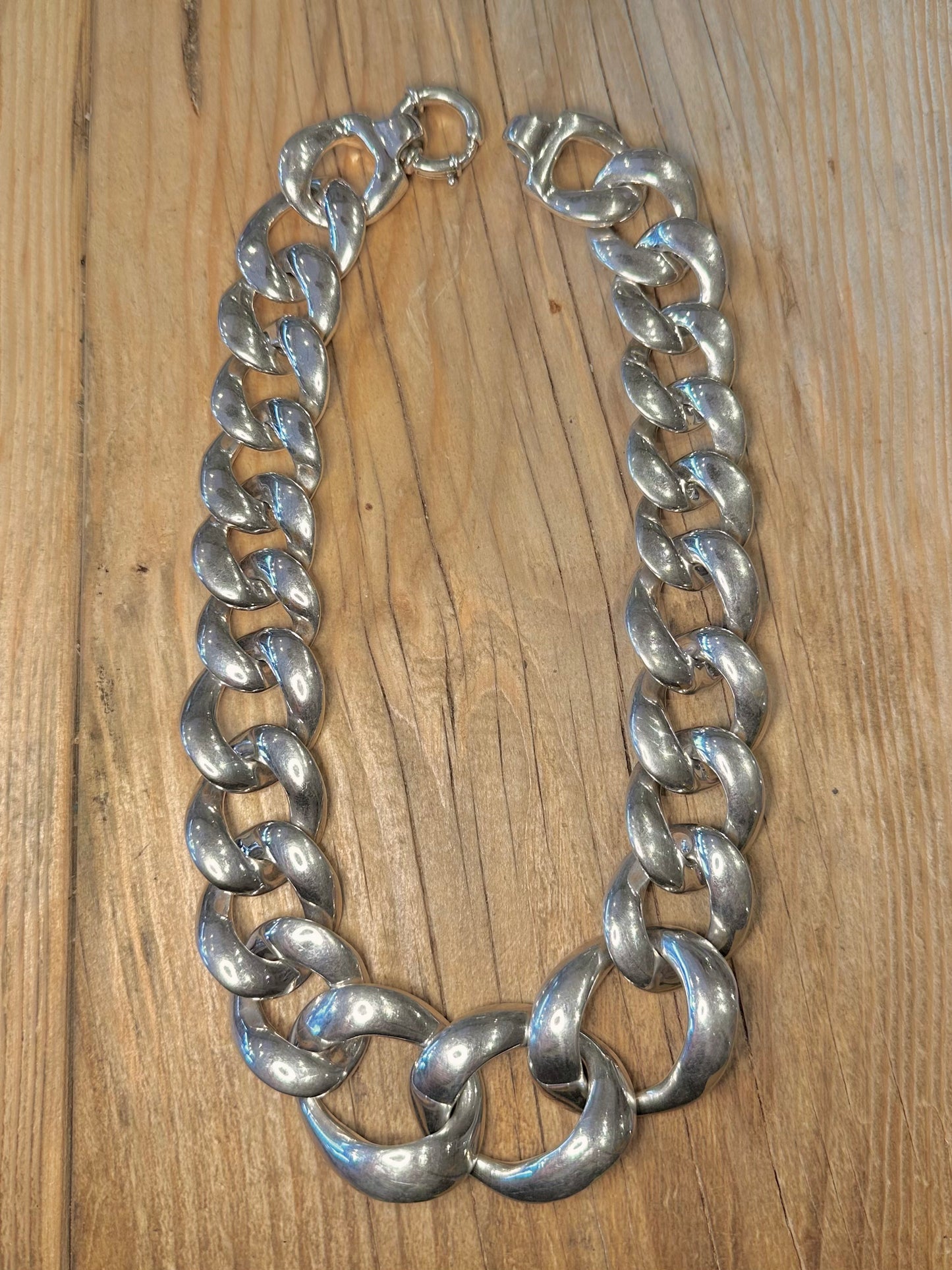 Modern Chunky Graduated Curb Chain Hollow 925 Sterling Silver 20 inch Necklace