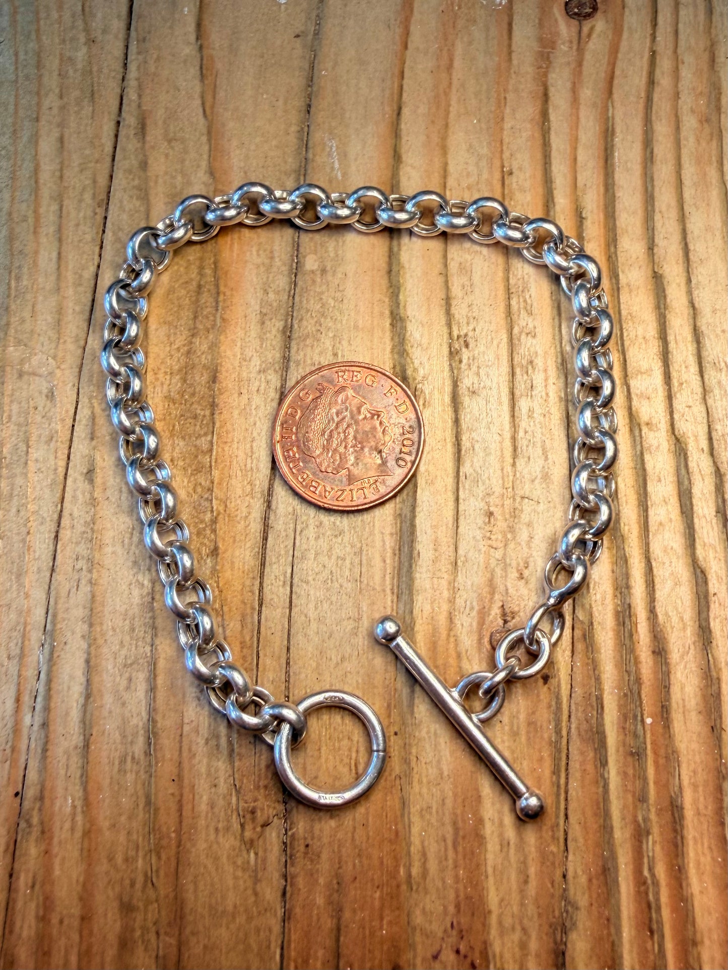 Belcher T Bar Clasp Italy 925 Sterling Silver 8.5 inch Bracelet