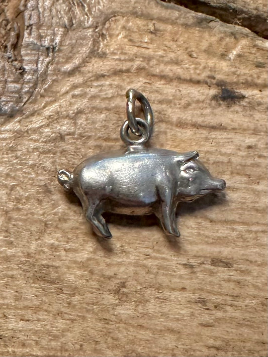 Vintage Pig 925 Silver Charm Pendant
